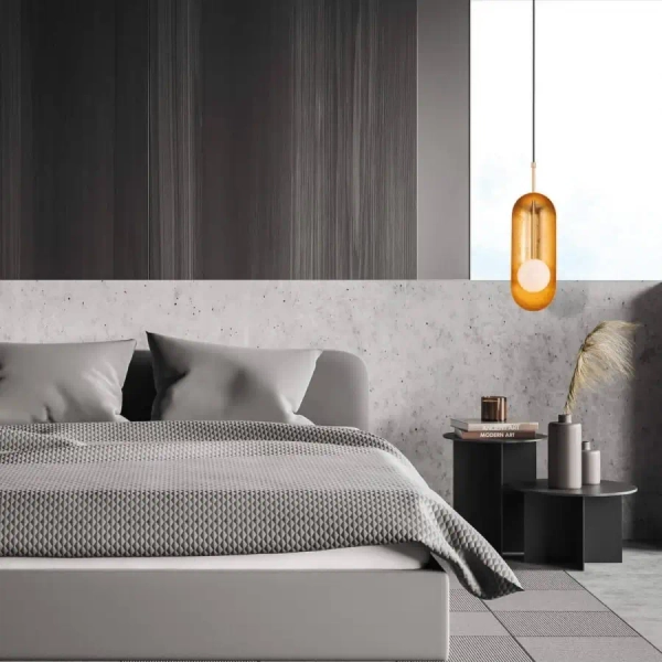 Regulowana wisząca lampa 22060 złoty liść opalowe szkło złoty