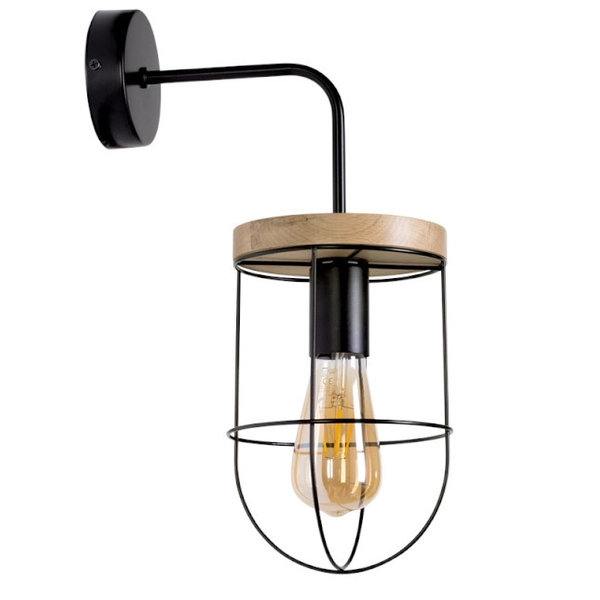 Lampa ścienna NETUNO 920451104 druciana drewniana czarna drewno
