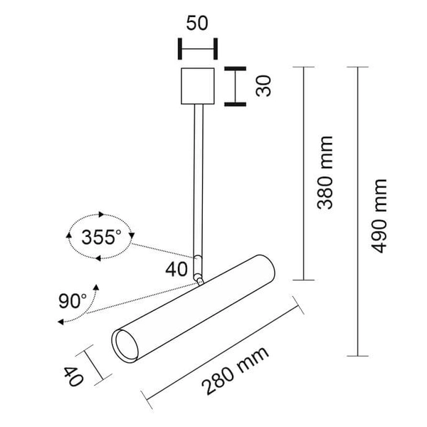 LAMPA sufitowa YABU 2241 Shilo metalowa OPRAWA reflektorowa TUBA regulowana czarna