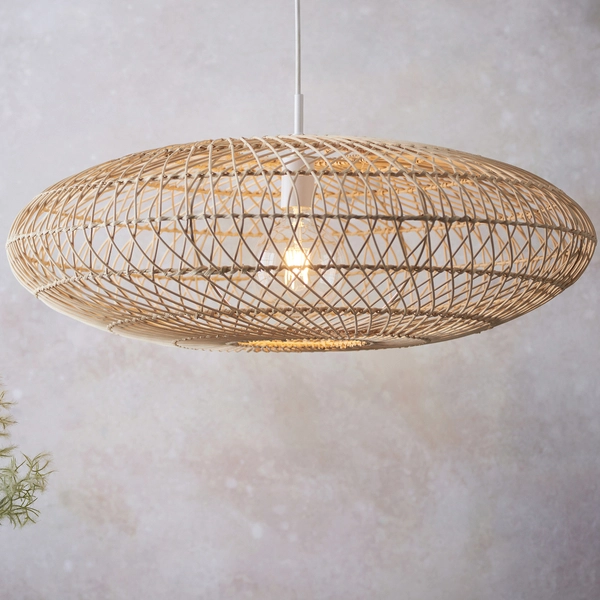Okrągła lampa wisząca boho L&-198476 Light& rattanowa beżowa biała