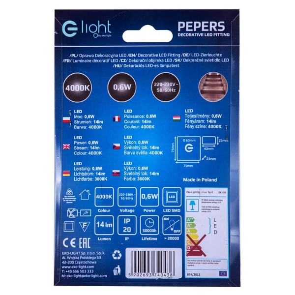 Lampa przyschodowa ścienna Pepers EKS0941 LED 0,6W 6500K biały srebrny