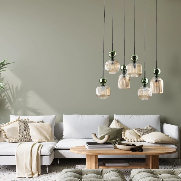 Glamour lampa zwisająca Sophia Green 11150 klosze żebrowane zielony