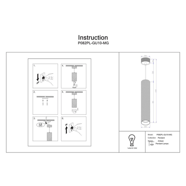 Salonowa lampa wisząca Artisan P082PL-GU10-MG Maytoni tubka złoty