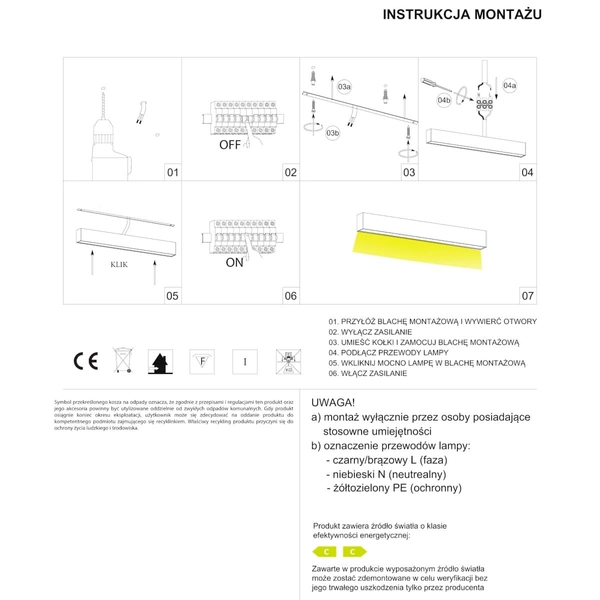 Liniowa natynkowa lampa Lupinus 3115006202-1 Elkim LED 28W 4000K biała