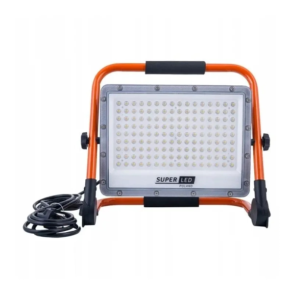 Budowlany naświetlacz halogen LED SLP3132 srebrny 150W 6000K IP65 z wtyczką i uchwytem
