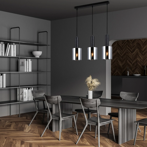 Wisząca LAMPA loftowa SARDO PND-5581-3-BK+SG Italux skandynawska OPRAWA szklany ZWIS tuby przydymione czarne