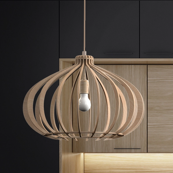 Drewniana lampa wisząca Ika 4174 ekologiczna klatka do salonu