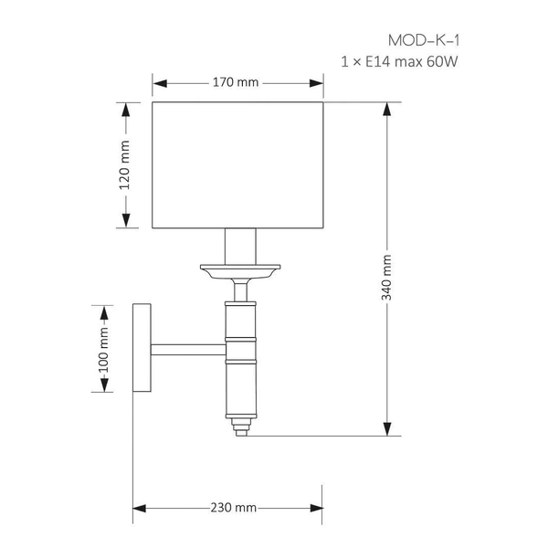 Naścienna lampa z abażurem Modesto MOD-K-1 (CZ) mosiądz czarny