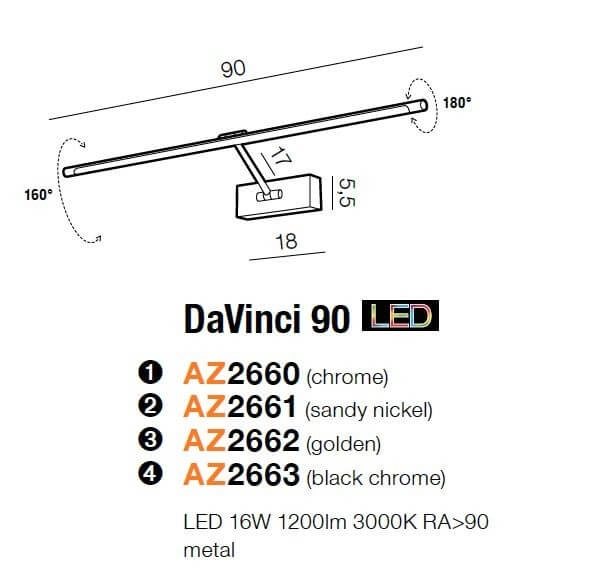 Złoty kinkiet ruchomy Davinci AZ2662 LED 16W 3000K do przedpokoju