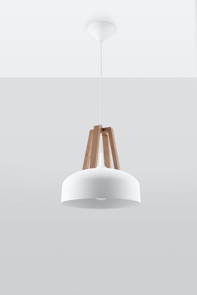 LAMPA wisząca SL.0388 metalowa OPRAWA okrągły ZWIS rustykalny drewno biały