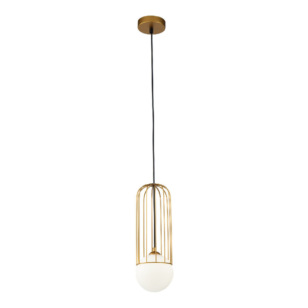 Modernistyczna LAMPA wisząca TELFORD P361PL-01G Maytoni druciana OPRAWA szklana kula zwis złoty biały