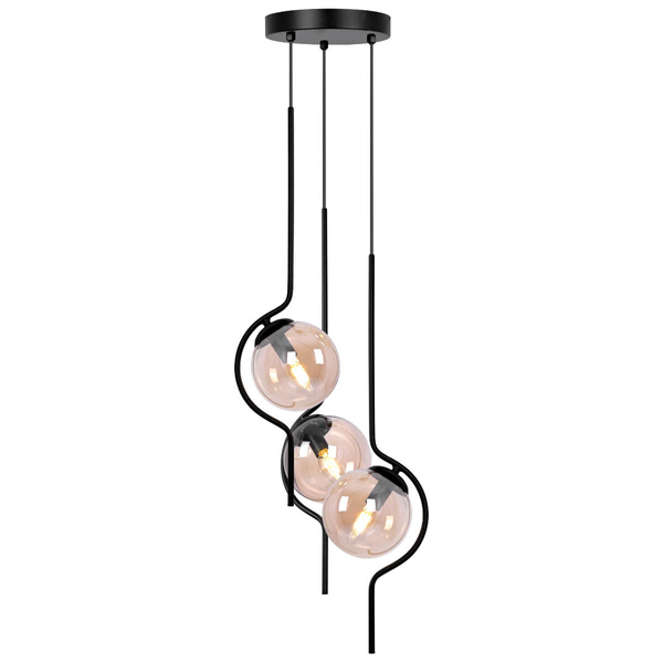 Potrójna kaskadowa lampa wisząca Vela K-5338 metalowa czarna bursztynowa