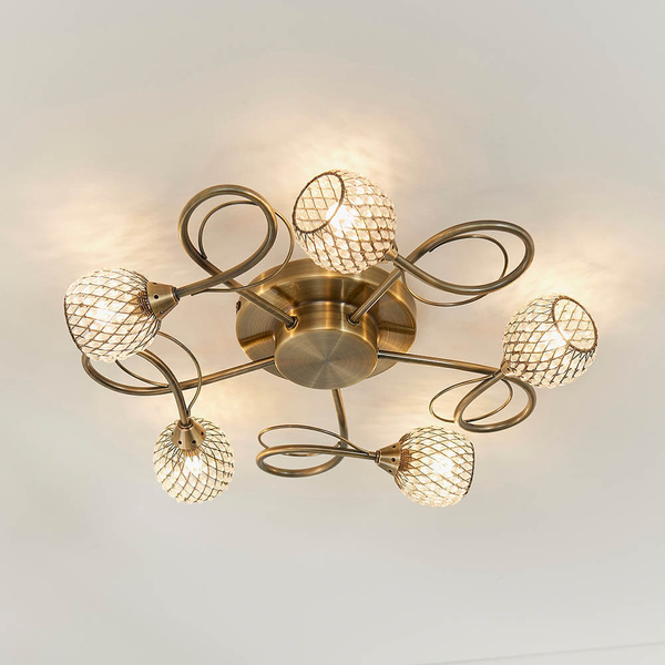 Szklana lampa sufitowa Aherne 73757 koraliki mosiądz przezroczysty