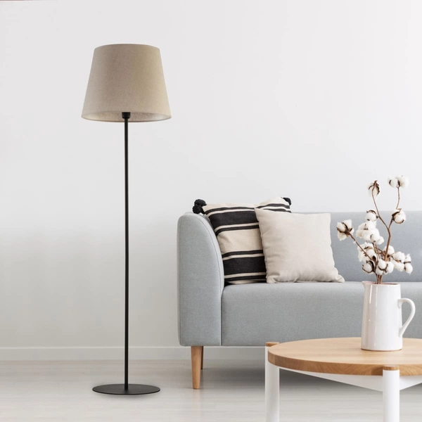 Stojąca lampa z abażurem Chicago 5151 TK Lighting z tkaniny szara beżowa
