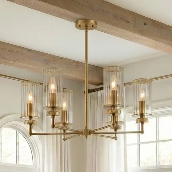 Lampa wisząca żyrandol art deco HAVEN mosiężna metalowa szklana E14 6-punktowa P06798BR