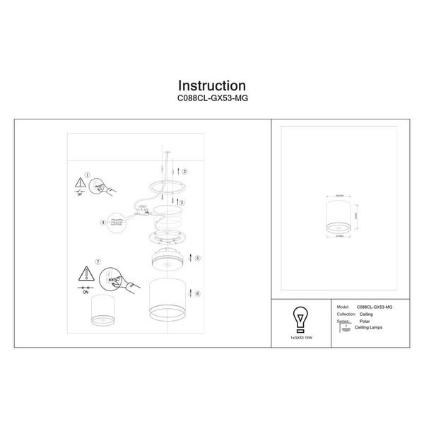 Przysufitowa lampa do salonu Polar C088CL-GX53-MG Maytoni tubka złoty