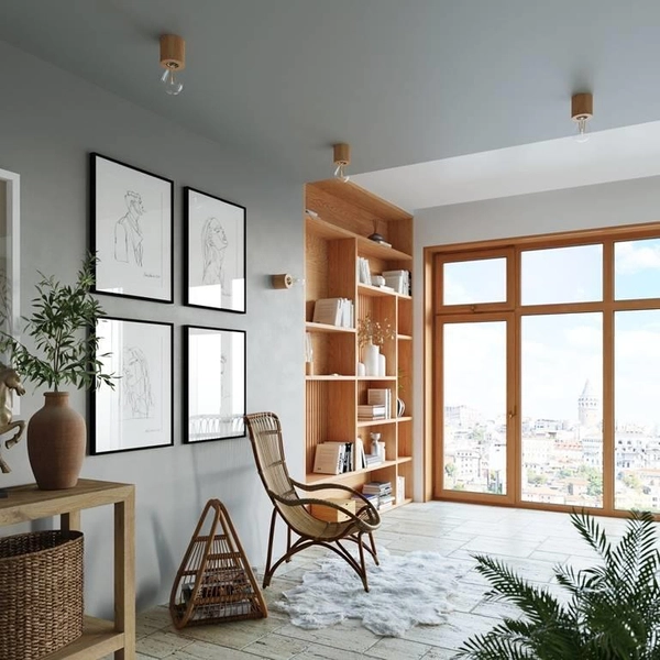 Stojąca LAMPA ekologiczna SL.0674 stołowa LAMPKA okrągła tuba biurkowa drewniana