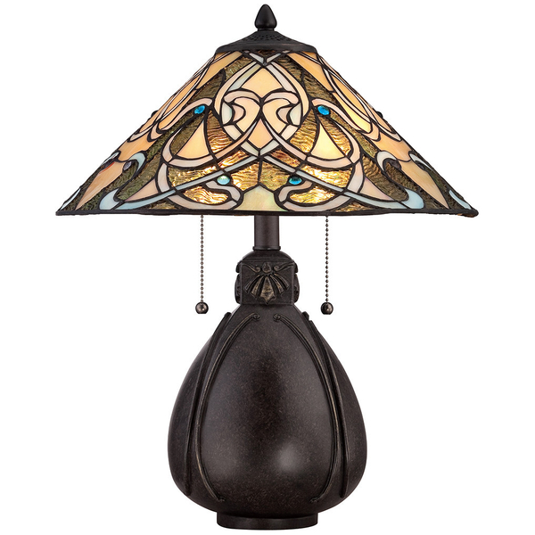 Orientalna LAMPA stołowa QZ-INDIA-TL Elstead QUOIZEL witrażowa LAMPKA stojąca nocna brąz multikolor
