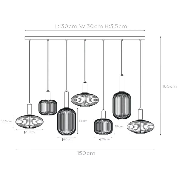 Loftowa lampa zwisowa Maloto 45386/07/62 Lucide molekuły szklane czarne