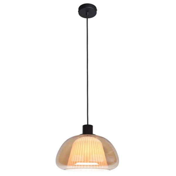Ryflowana szklana lampa wisząca Apiro PND-84638-BK-AMB bursztynowa