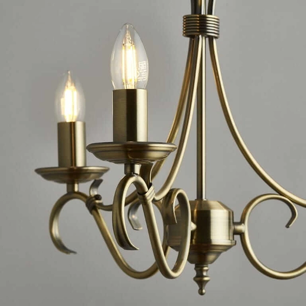 Świecznikowa lampa wisząca Bernice 2030-3AN do pokoju Endon mosiądz