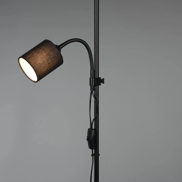 Stojąca lampa abażurowa OWEN R40192002 tkaninowa z wtyczką czarna