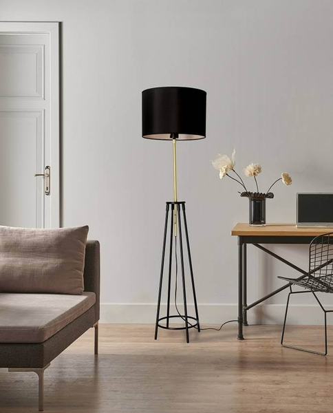 Elegancka lampa podłogowa Tegola do sypialni czarna złota