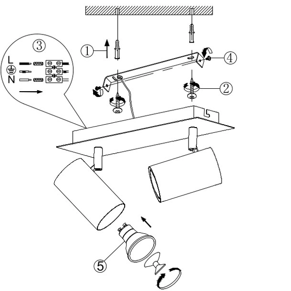 2-płomienna lampa sufitowa Marley 802400232 czarne reflektorki