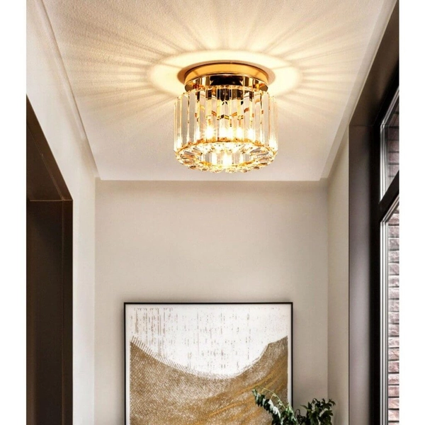 Sufitowa lampa glamour Cristal CRK-E27 kryształowa do sypialni złota