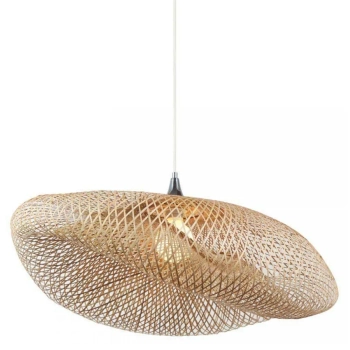 Geometryczna wisząca lampa 19103 do salonu bambusowa brązowa