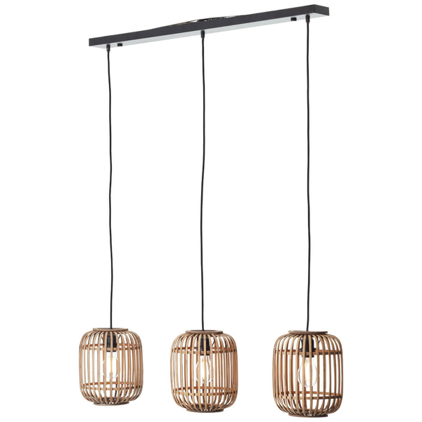 Potrójna lampa wisząca tuba Woodrow 93778/20 bambusowa beżowy czarny