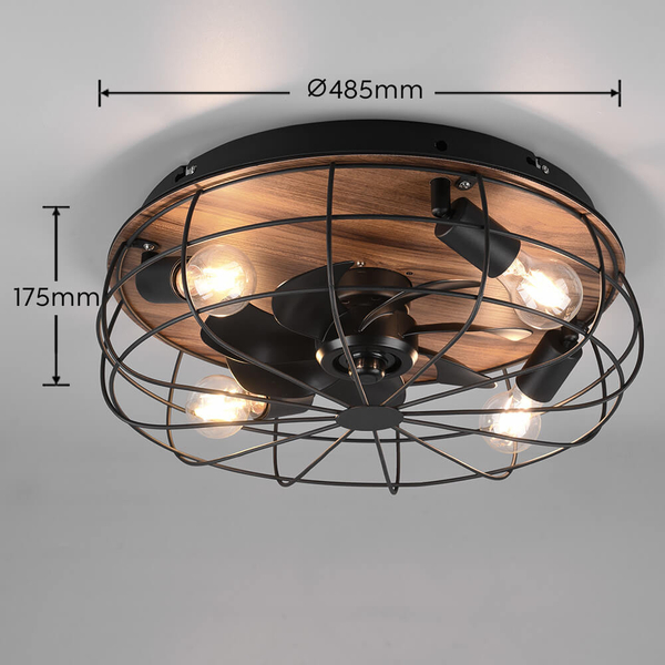 Plafon z wentylatorem VULKOR DL032-61105 RL Light loft druciak drewniany czarny