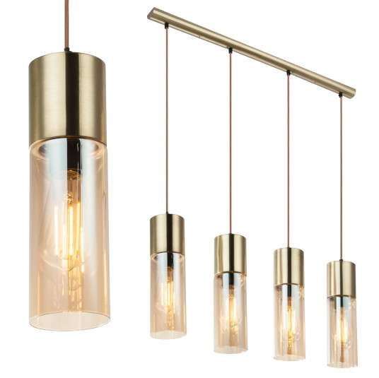 Wisząca LAMPA loft ANNIKA 21000-4HM Globo szklana OPRAWA tuby ZWIS na listwie mosiężny bursztynowy