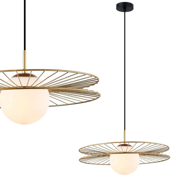 LAMPA wisząca SANDY MDM-4002/1 GD Italux okrągła OPRAWA druciana ZWIS kapelusz złoty