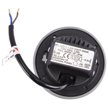 Okrągła LAMPA schodowa AZYL LED 03904 Ideus metalowa OPRAWA wpust LED 1,6W 4000K outdoor IP54 szary