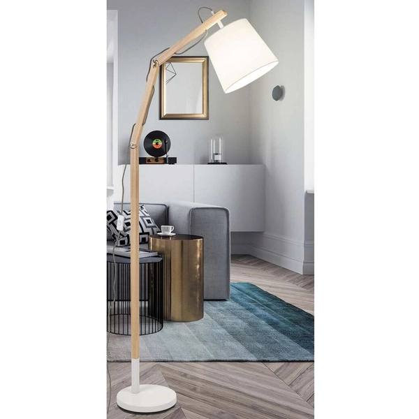 Stojąca LAMPA podłogowa THOMAS 4192 Rabalux skandynawska OPRAWA regulowana abażurowa drewno buk biała