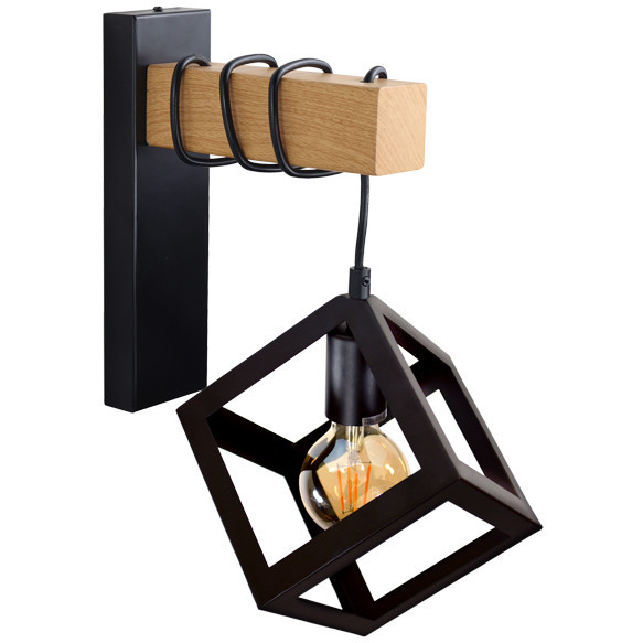 Skandynawska LAMPA ścienna SWEDEN WOOD metalowa OPRAWA loftowy kinkiet kostka czarna brązowa