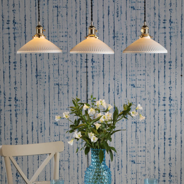 Wisząca lampa ceramiczna Hadano HAD3640-10 potrójna mosiądz biały