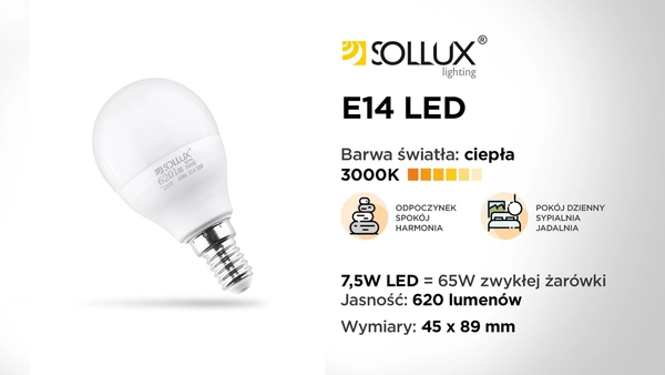 Żarówka LED E14 SL.0970 3000K biała ciepła A45 7,5W 620lm