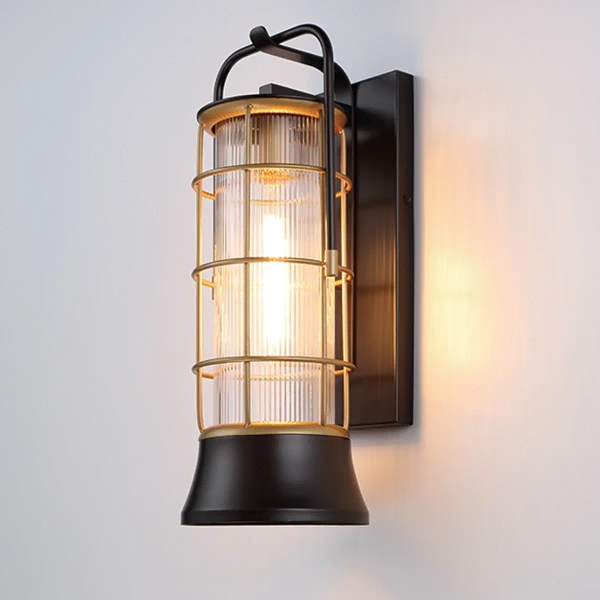 Elewacyjna lampa Rivamar QN-RIVAMAR-M-BLK-GD IP44 lampion złoty czarny