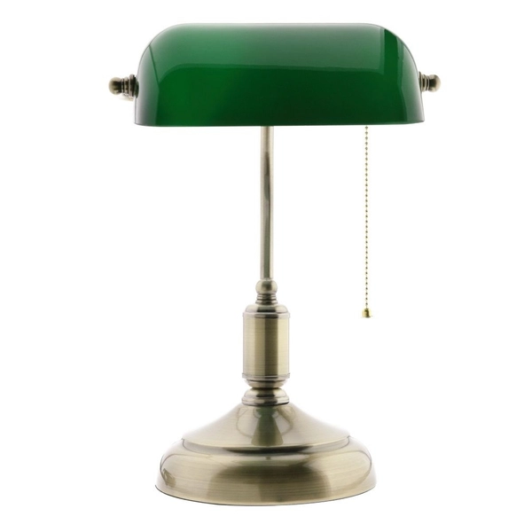 Bankierska lampa stołowa BANKER Abigali do gabinetu stojąca zielona złota
