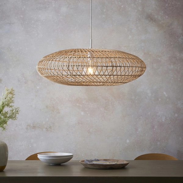 Okrągła lampa wisząca boho L&-198476 Light& rattanowa beżowa biała