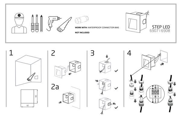 Oprawa schodowa STEP 6908 kwadratowy wpust LED 3W 3000K biały