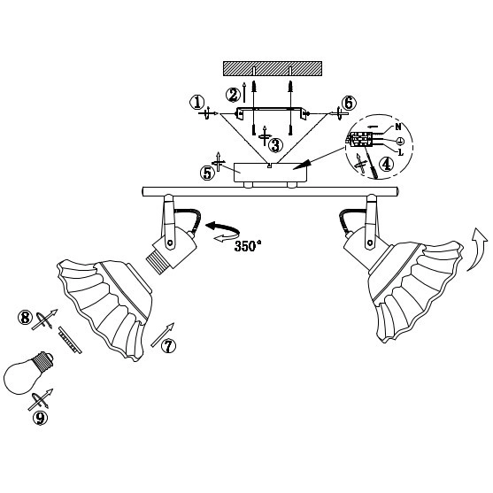 Sufitowa LAMPA industrialna JOWITA 54050-2 Globo metalowa OPRAWA reflektorki metalowe hygge białe czarne