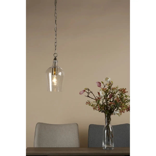 Wisząca lampa na łańcuchu Nida NID0175 dmuchane szkło mosiądz