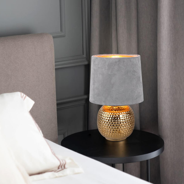 Ceramiczna LAMPA stołowa EUDORA DL011-50821 RL Light abażurowa LAMPKA stojąca nocna szara złota