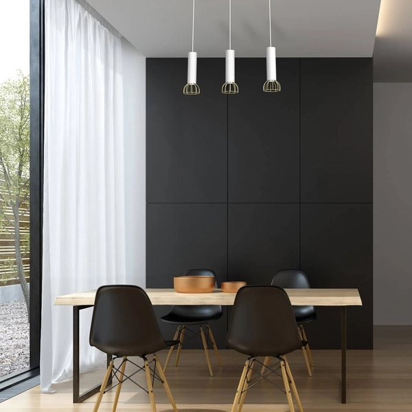 Jadalniana lampa wisząca Dante metalowe tuby białe złote