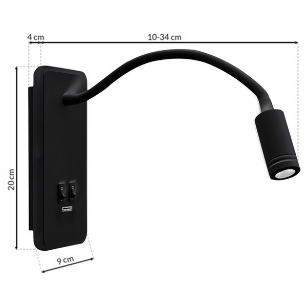 Kinkiet LAMPA ścienna BASE ML63500 Milagro metalowa OPRAWA regulowana LED 10W 4000K z portem USB czarna