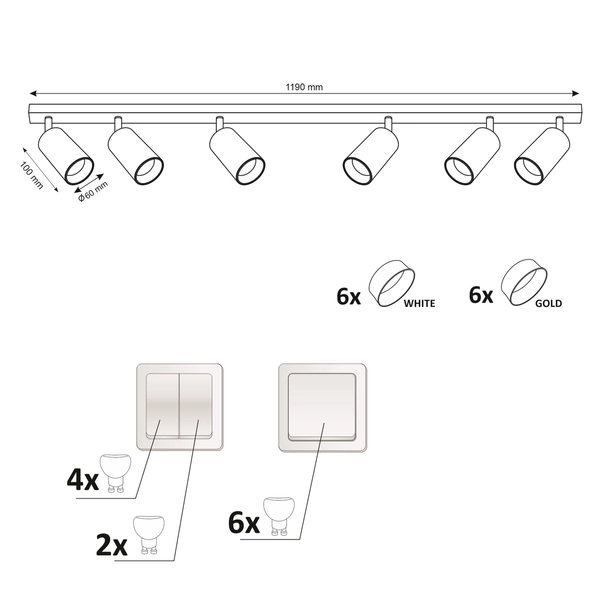 Listwa ścienno-sufitowa Maribel 321244 Polux tuby regulowane białe