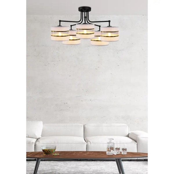 Abażurowa lampa sufitowa do sypialni Andy 35-00521 biały złoty czarny